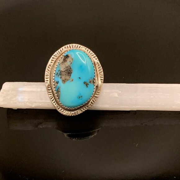 Navajo Native American Indian Made Kingsman Turquoise Sterling Silver Ring 6.5 - Picture 7 of 16